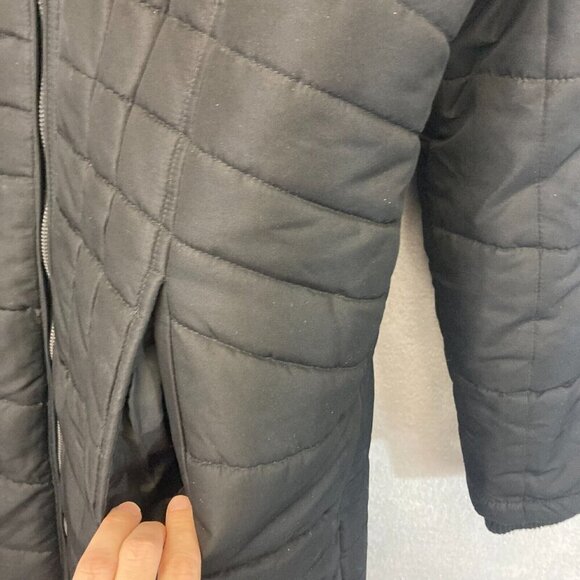 Susan Graver Black Quilted Puffer Coat Womens Small S Removable Faux Fur Hood - Picture 8 of 16